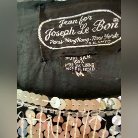 Jean for Joseph Le Bon 100% Silk Sequined Silver & Black Long Sleeve Top Medium - Picture 4 of 9